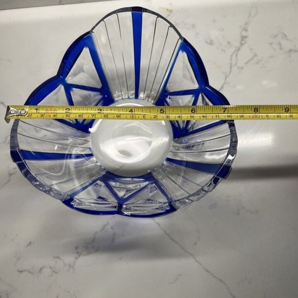 Vintage Hand Cut Irena Cobal Blue Lead Crystal Etched Bowl Poland Mint - Picture 4 of 5